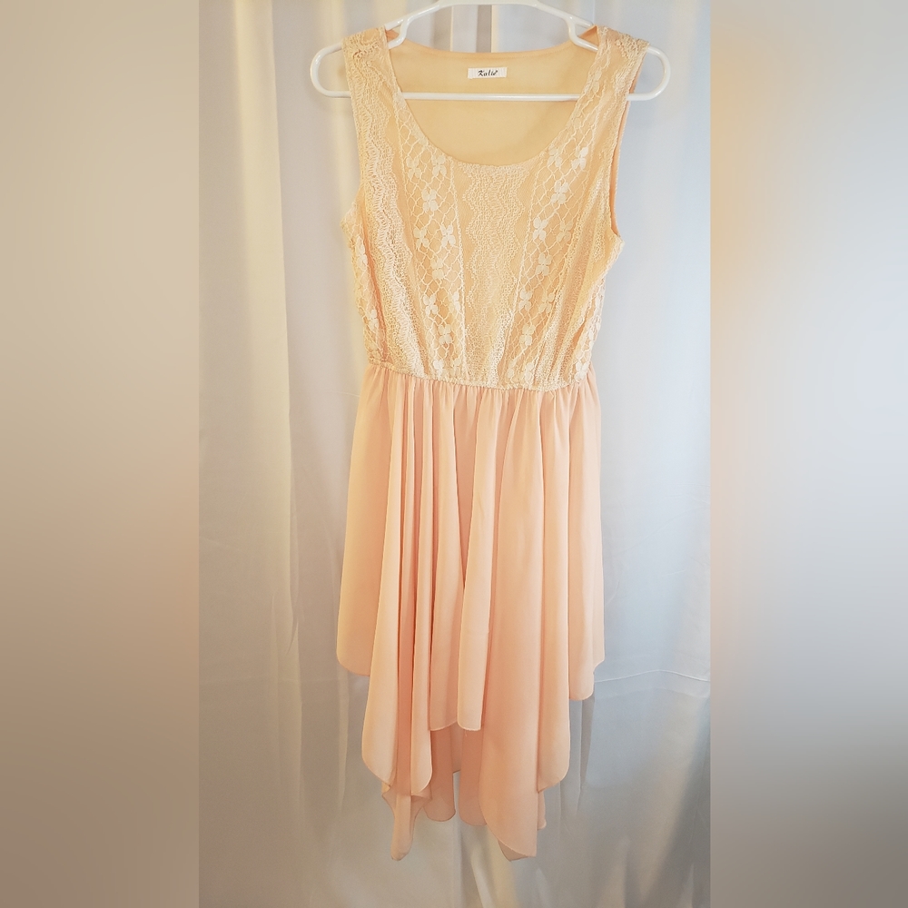 Katie, women's size Small, fit and flare dress, pastel rose. Lined.